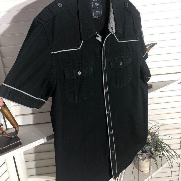 Guess Jeans Black Button Down Y2K Shirt Large - Picture 3 of 6